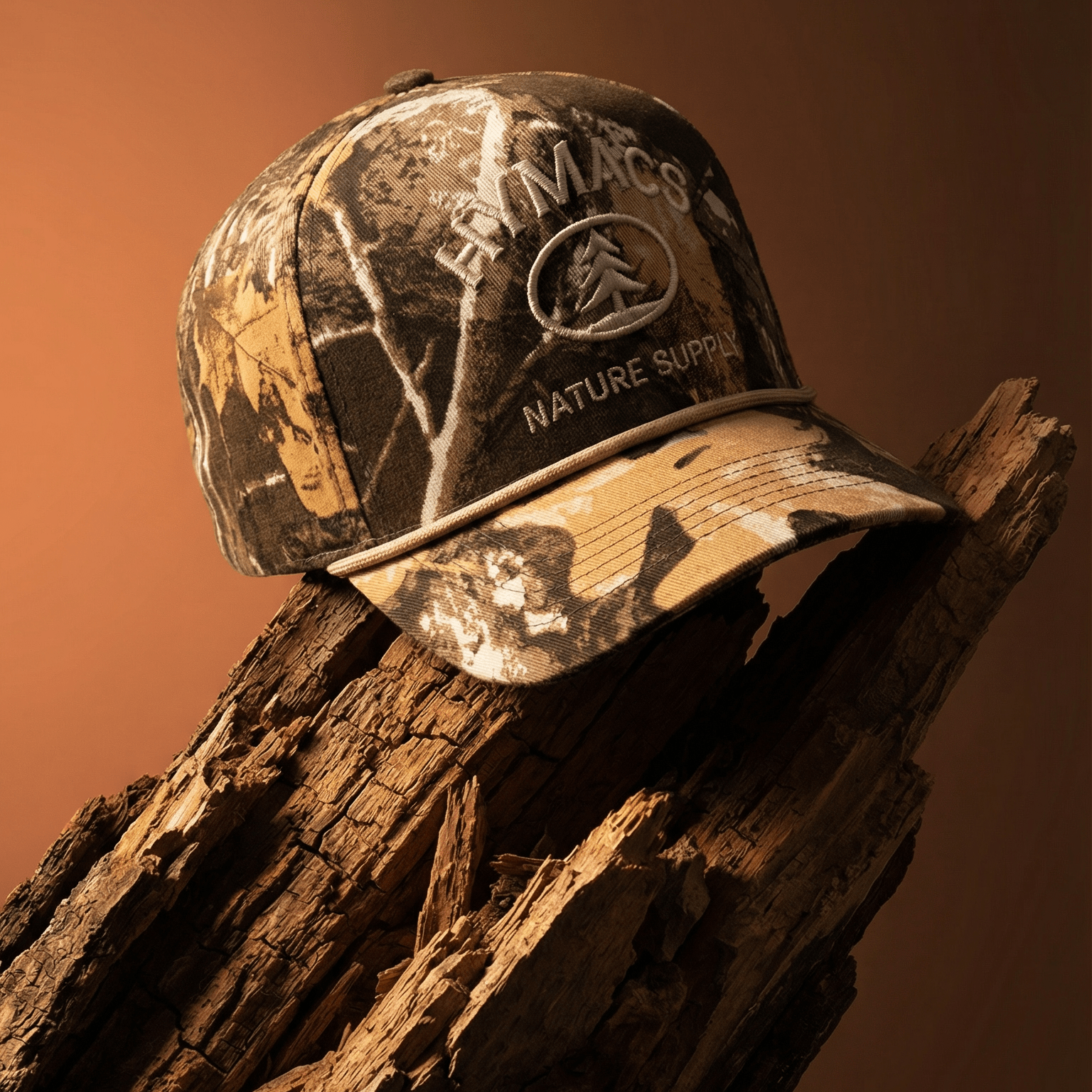 Beige and camouflage cap with '1991 Natures Classic' text on a beige background