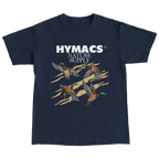 Navy blue t-shirt with duck graphics and 'Hymacs Nature Supply' text on a white background